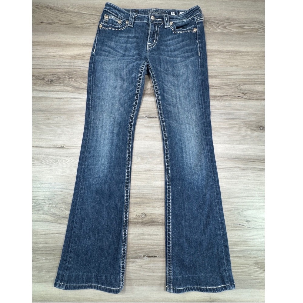 Miss Me JP5058 Bootcut Jeans Dark Wash Contrast Stitch‎ Size 29 Denim hemmed